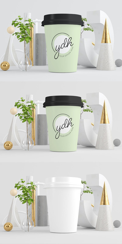 几何背景咖啡杯设计模型 (PSD)