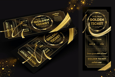 时尚高端专业的高品质房地产土豪金金色门票入场券优惠券打折券促销券设计模板-PSD