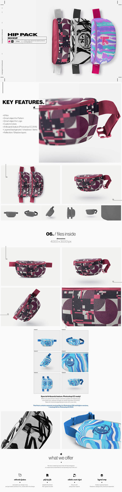 臀包/腰包面料图案设计样机 (psd)