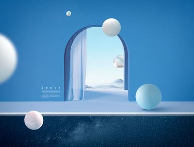 弧形门抽象空间海报背景素材 (psd)