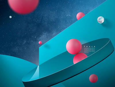 圆球元素几何星际空间海报背景素材 (psd)