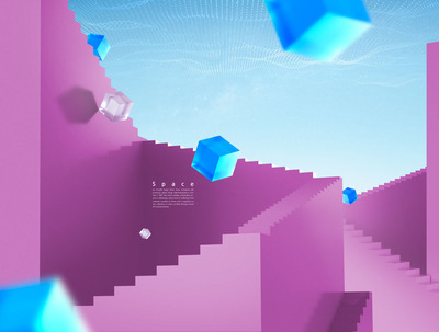 抽象视觉阶梯&方块海报背景素材 (psd)