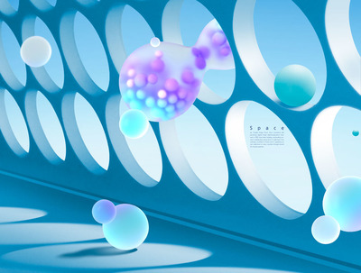 圆形网状窗口蓝色空间海报背景素材 (psd)