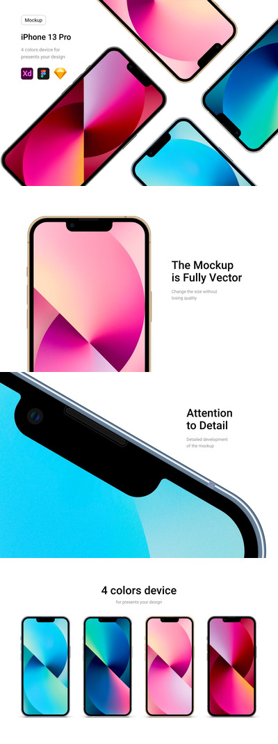 新款iPhone 13 Pro产品模型样机(FIG,XD,SKETCH)