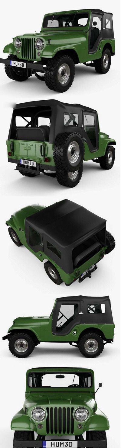 吉普 jeep CJ-5 1954 经典款越野车汽车3D模型下载 (MAX,3DS,FBX,OBJ,C4D,LWO)