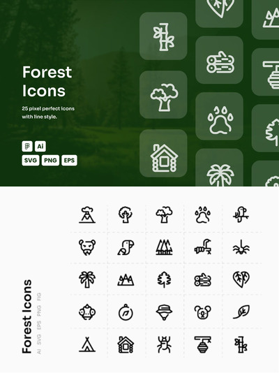 森林线型图标下载 (AI,EPS,FIG,PNG,SVG)