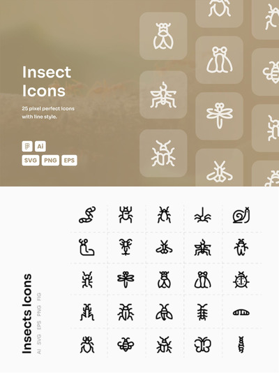 昆虫线型图标下载 (AI,EPS,FIG,PNG,SVG)