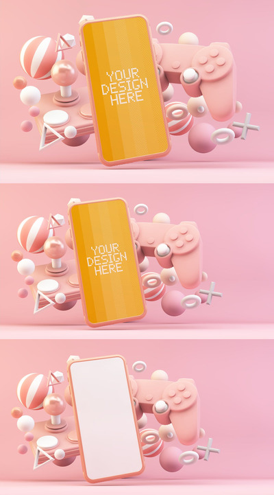 粉色主题手机电子游戏模型