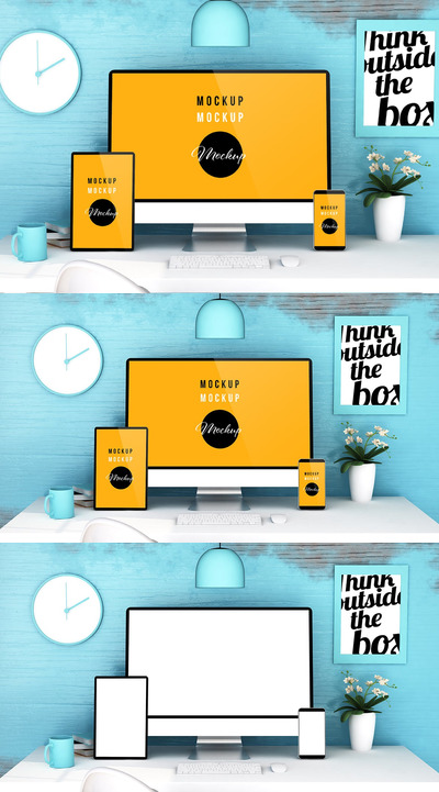 蓝色办公室响应设备模型