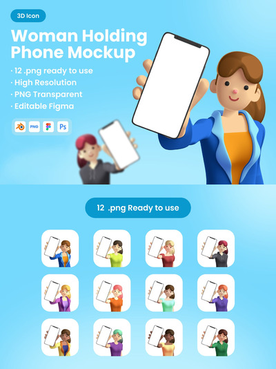 3D 动画女性人物手持手机模型