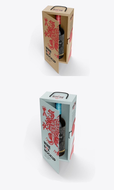 牛皮纸盒子葡萄酒瓶模型(PNG)