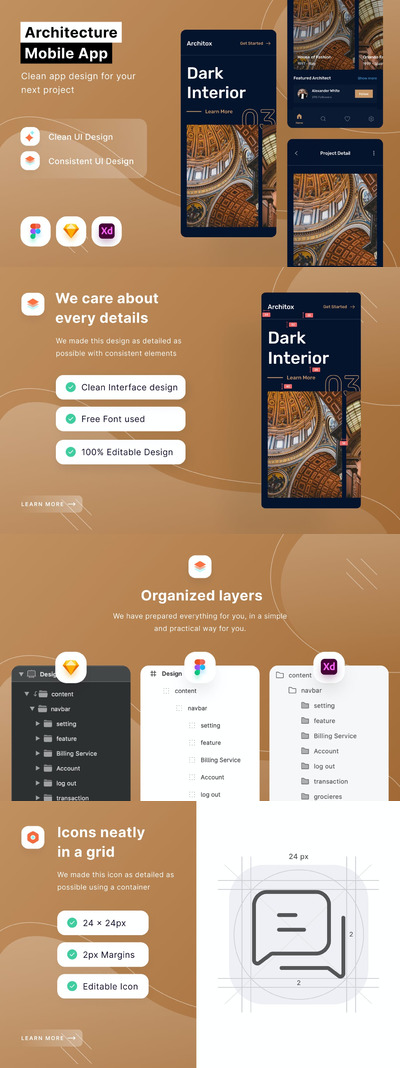 时尚高端建筑房地产APP UI KITS-FIG, SKETCH, XD