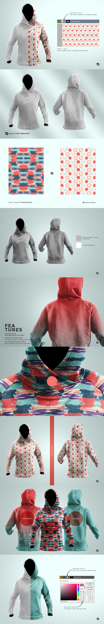 女款套头连帽衫套装样机 (psd)