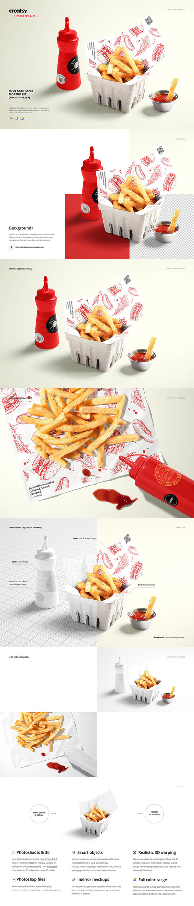 炸薯条食品安全纸/包装纸样机 (psd)