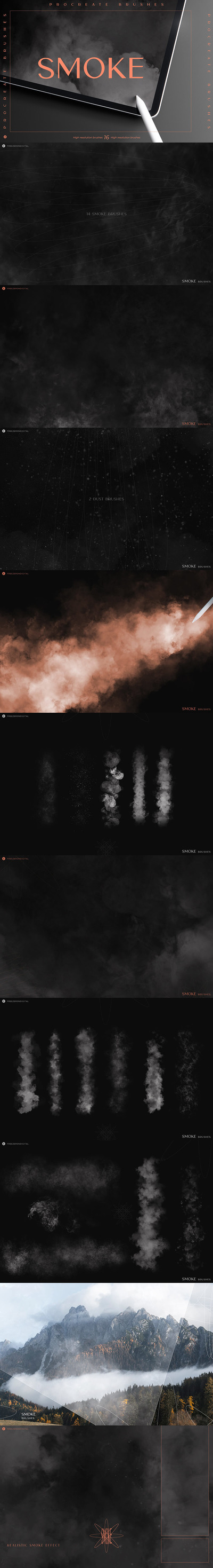 逼真的烟雾/烟尘Procreate笔刷 (brushset)