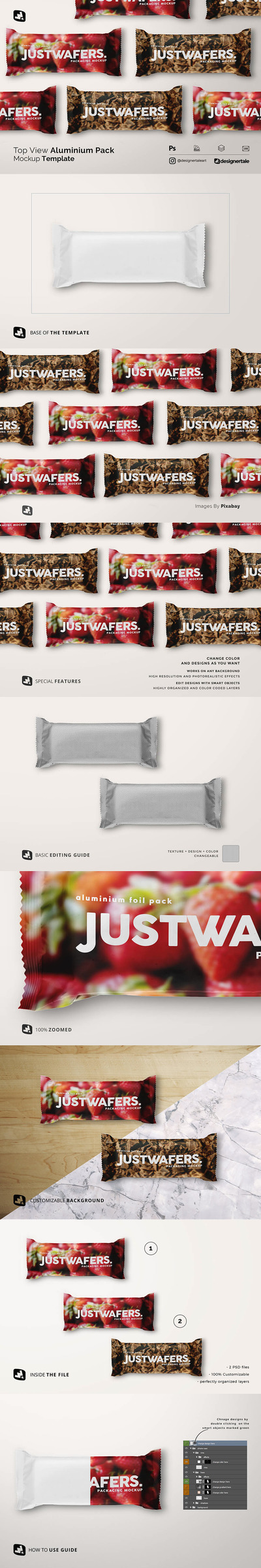 顶视图巧克力零食袋铝箔包装样机 (psd)