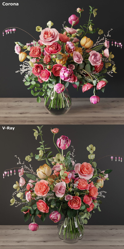 玫瑰花月季花花束绿植植物3D模型下载 (FBX,OBJ,MAX)