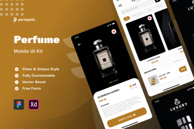 高品质的高端香水电子商务APP UI KITS-FIGMA,XD