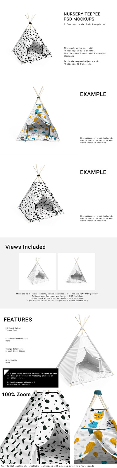 托儿所帐篷图案设计样机套装 (psd)