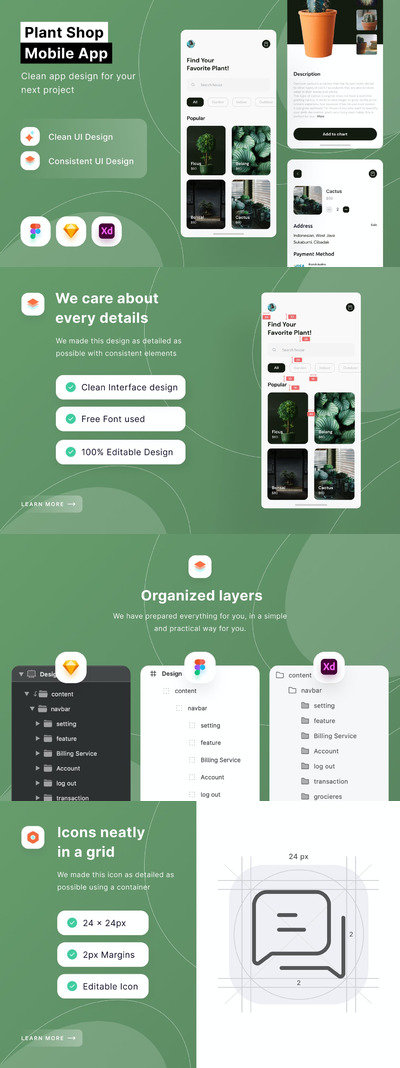 高品质的植物电子商店APP UI KITS-FIG, SKETCH, XD
