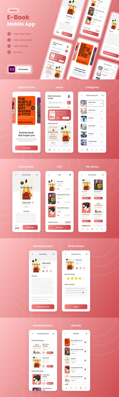 现代电子书 App UI Kit (XD)