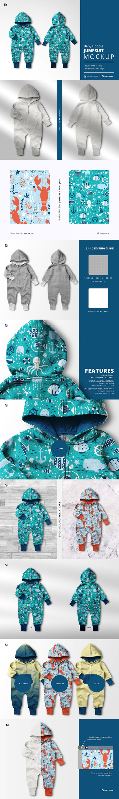 婴儿连帽衫连身衣样机 (psd)