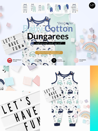 婴儿棉质工装裤样机 (psd)