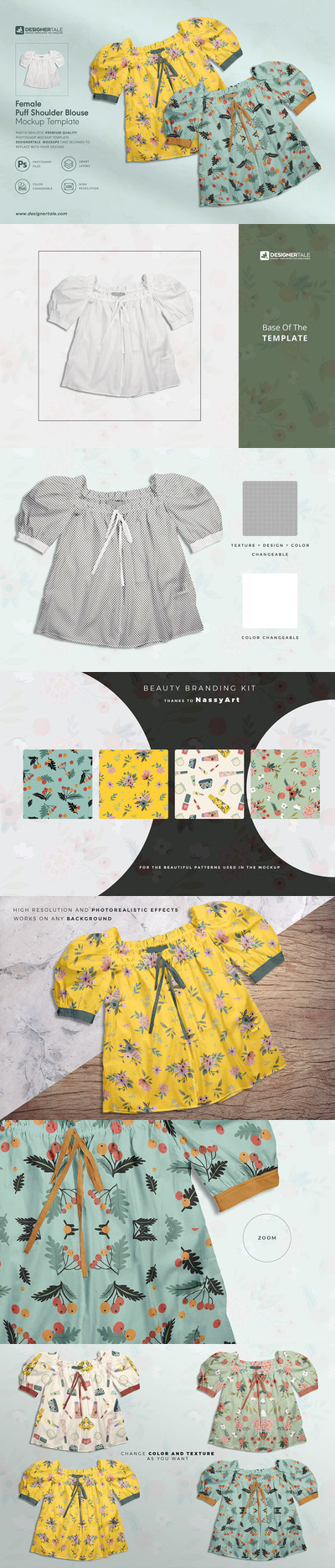 女士泡泡肩衬衫上衣样机 (psd)