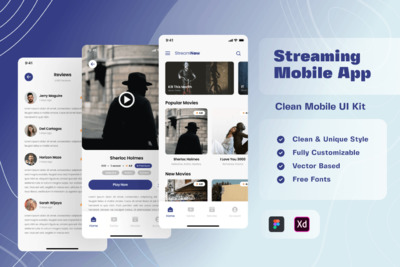 电影媒体移动应用UI工具包(XD,FIG)