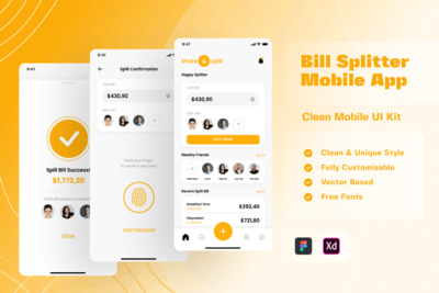 账单记录移动应用程序UI工具包(XD,FIG)