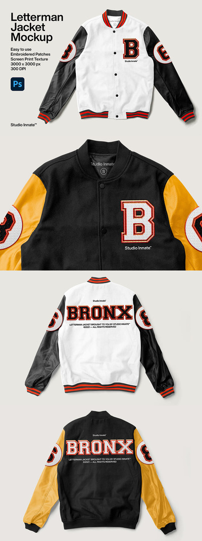 莱特曼夹克服装设计样机 (psd)