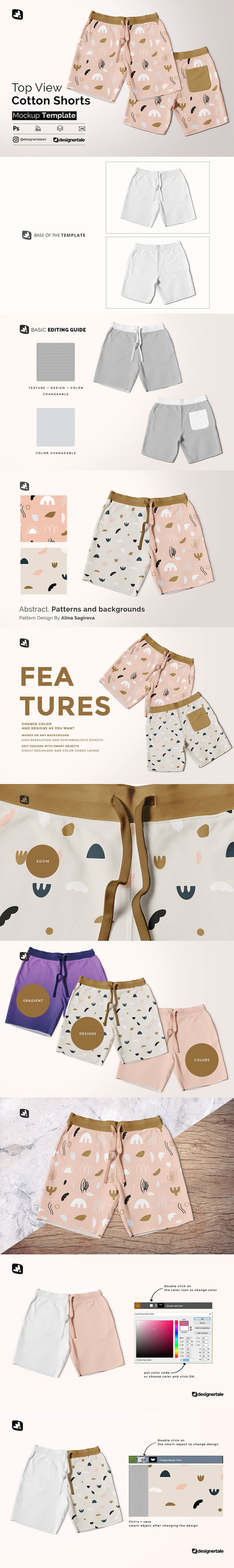 顶视图棉质短裤图案设计样机 (psd)