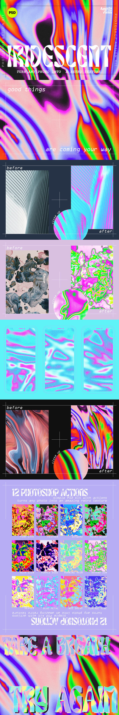 彩虹色全息纹理PS动作套件 (atn,psd)
