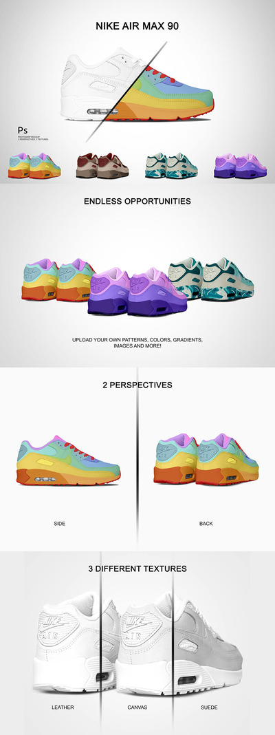 耐克Air Max 90运动鞋款式设计样机 (psd)