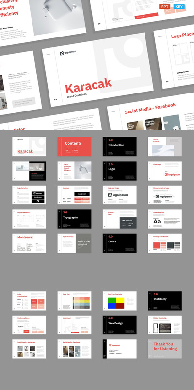 红白现代简洁品牌指南PPT模板(PPTX,PPT,KEY)