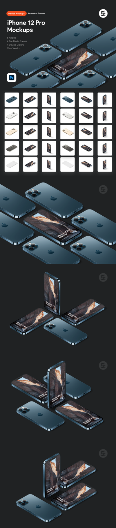 精品：iPhone 12 Pro等距样机[1.36GB]