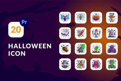 万圣节动画图标PR视频模板[mogrt]