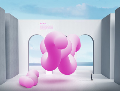 粉色渐变几何形状创意空间海报背景素材 (psd)