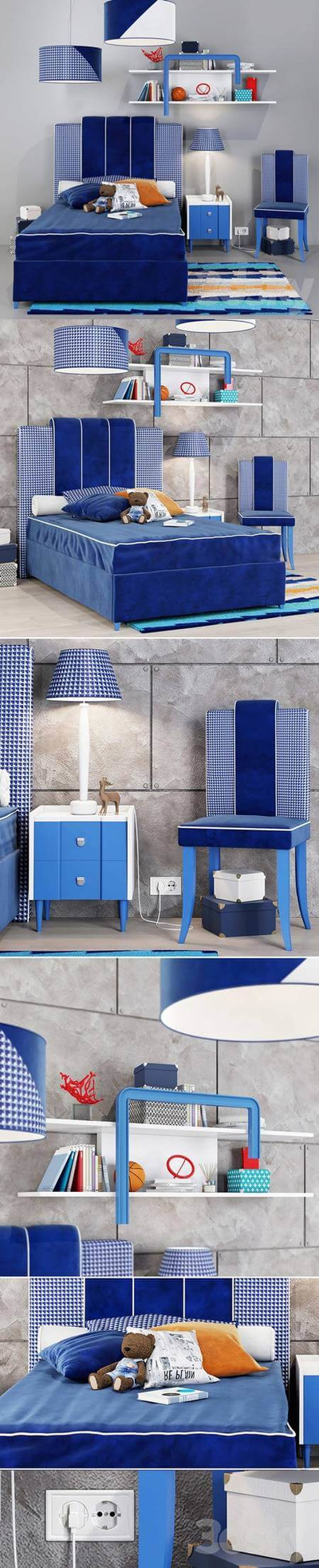 蓝色系儿童房家具及装饰3D模型（OBJ,FBX,MAX）