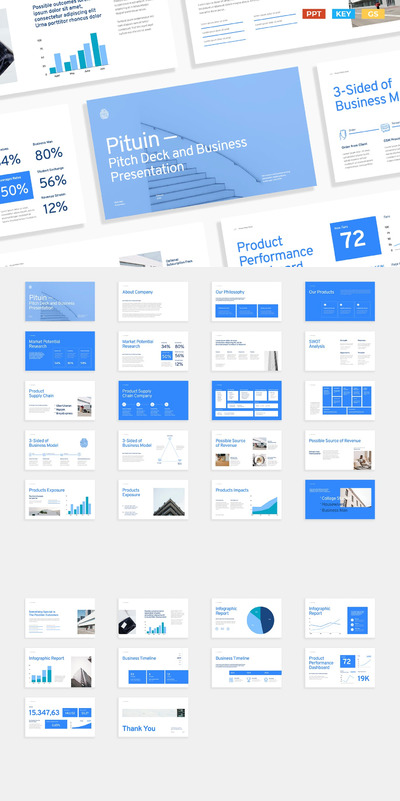 蓝白色现代创意业务PPT模板(PPTX,PPT,KEY)