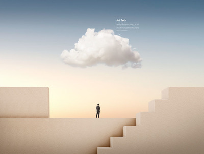 云朵阶梯未来主义空间背景素材 (psd)