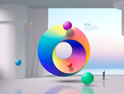 多彩渐变几何圆形创意空间背景素材 (psd)