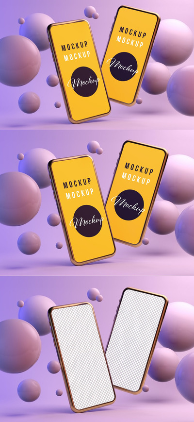 紫色背景下的智能手机模型T(PSD)