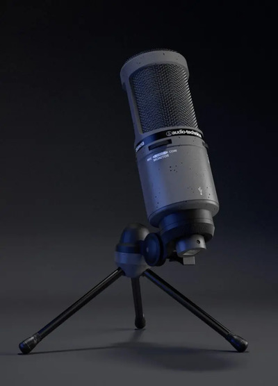 直播专业麦克风Audiotechnica 2020 USB版3D模型下载 (C4D,FBX)
