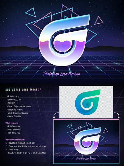 80年代风格标志模型80s Style Logo Mockup (PSD,JPG,PDF)