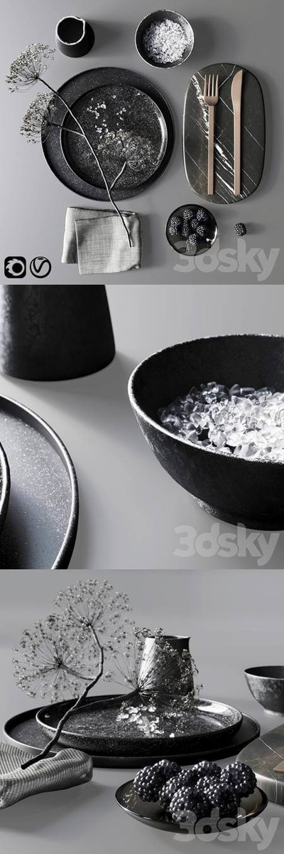 黑色餐具3D模型（MAX）