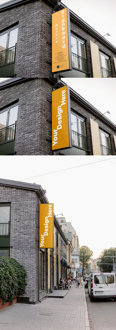 城市街道上的矩形招牌模型(PSD,PDF)