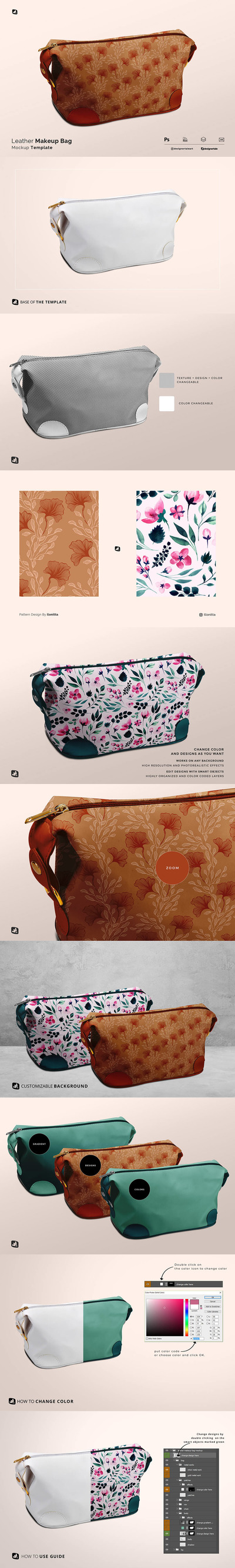 皮革化妆包样机 (psd)