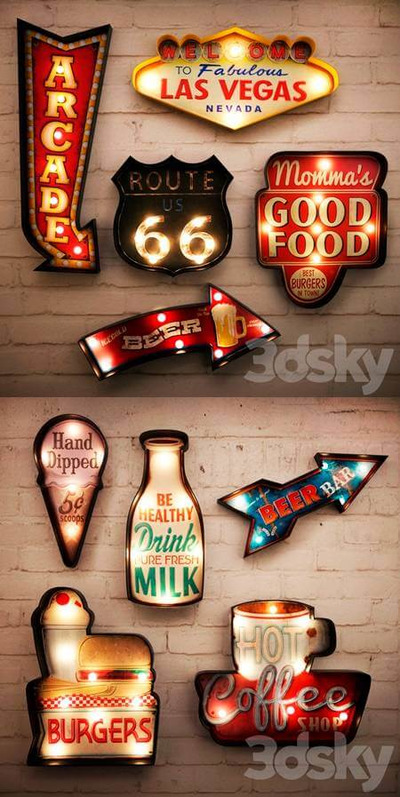 墙上的装饰性商家LOGO灯牌3D模型（FBX,MAX）