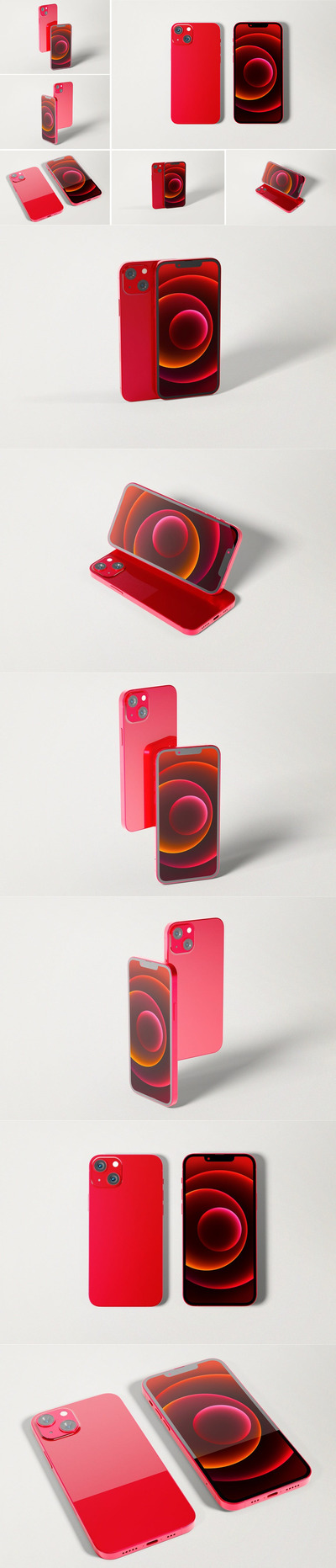 红色iPhone 13手机模型(PSD,PDF)